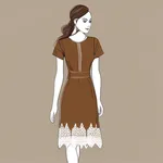 brown short-sleeve dress with white lace trim image